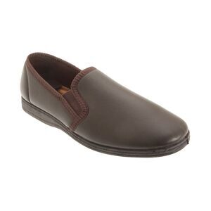 Sleepers Mens Softie Leather Twin Gusset Slippers / Dark Brown